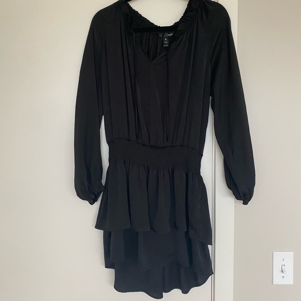 Aqua Black Long Sleeve Peplum Dress